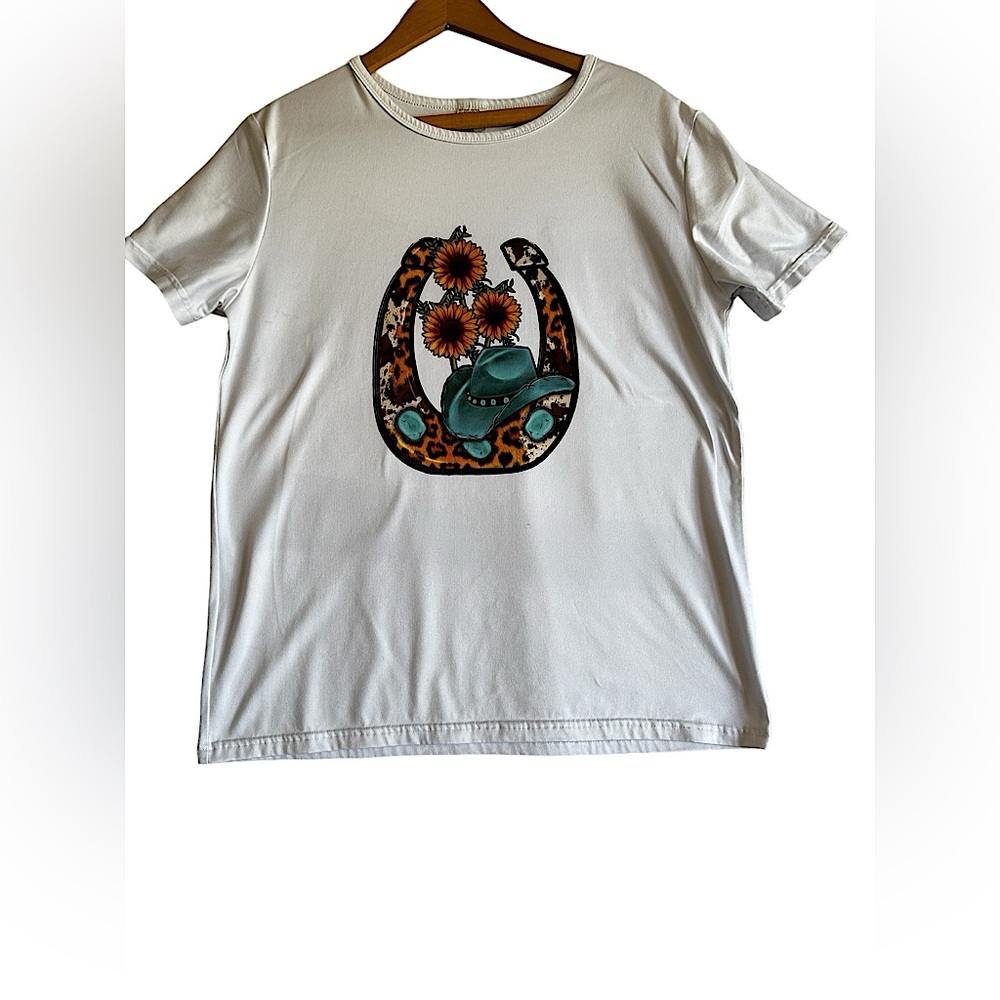 WHITE WESTERN COWGIRL WOMANS T-SHIRT SZ 2XL